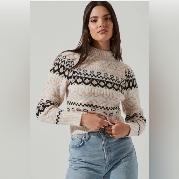 Astr Sweaters - NWOT ASTR THE LABEL Maria Knit Sweater - Medium, Ivory/black/pink Fair Isle